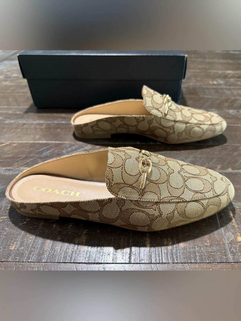 Coach Sienna Cig Slide Mules Shoes in Khaki Saddle C Logo Sz 8 B C5771 Summer - Picture 5 of 14